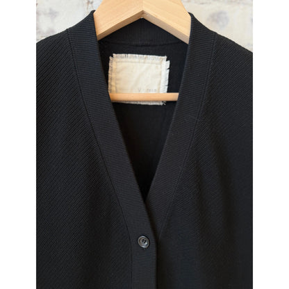 Black women's cotton mesh long-sleeve cardigan by V::Room, showing the lightweight, breathable knit fabric and relaxed fit.