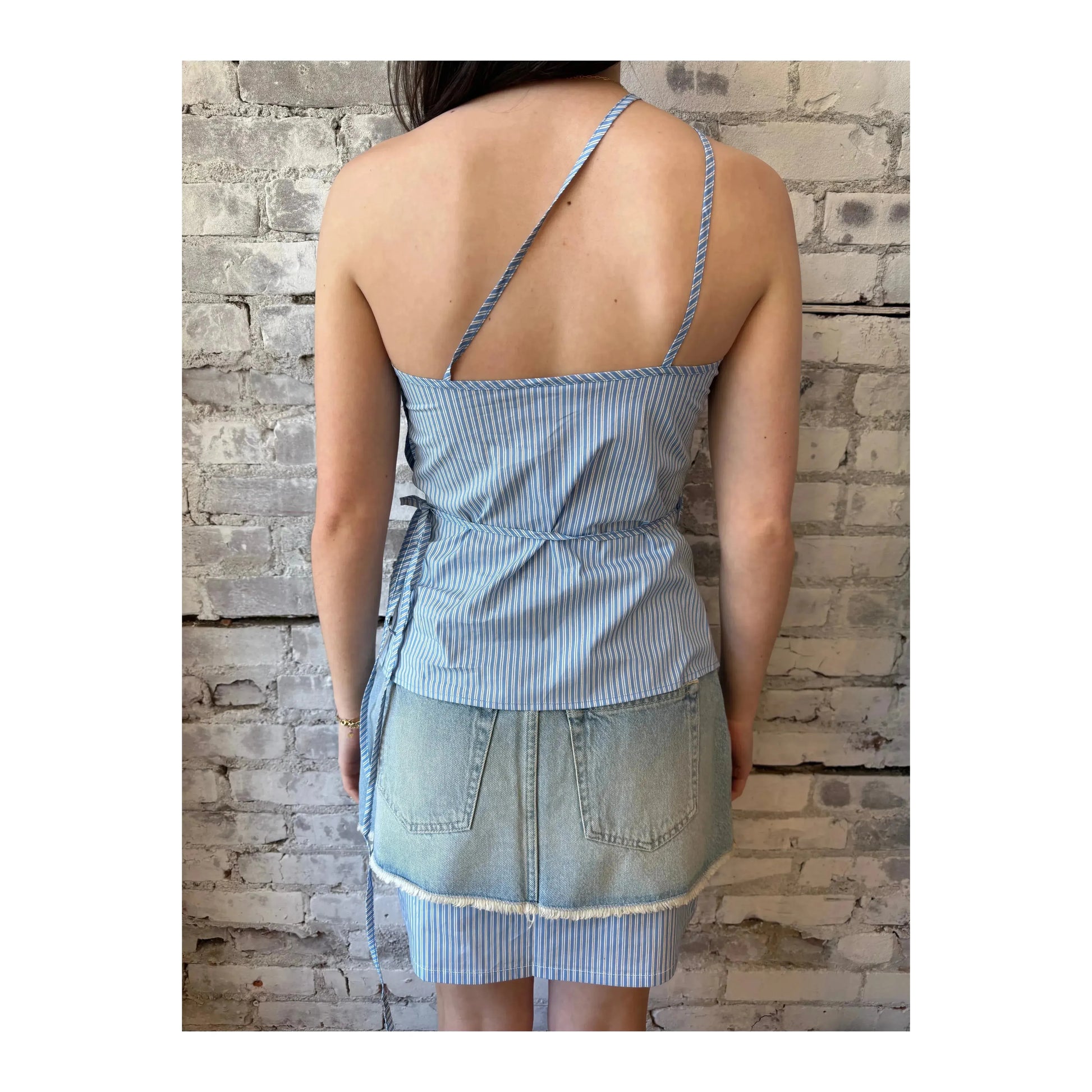 Women's cotton poplin wrap top in cornflower blue, featuring a stylish design and relaxed fit, by Closed Women's.