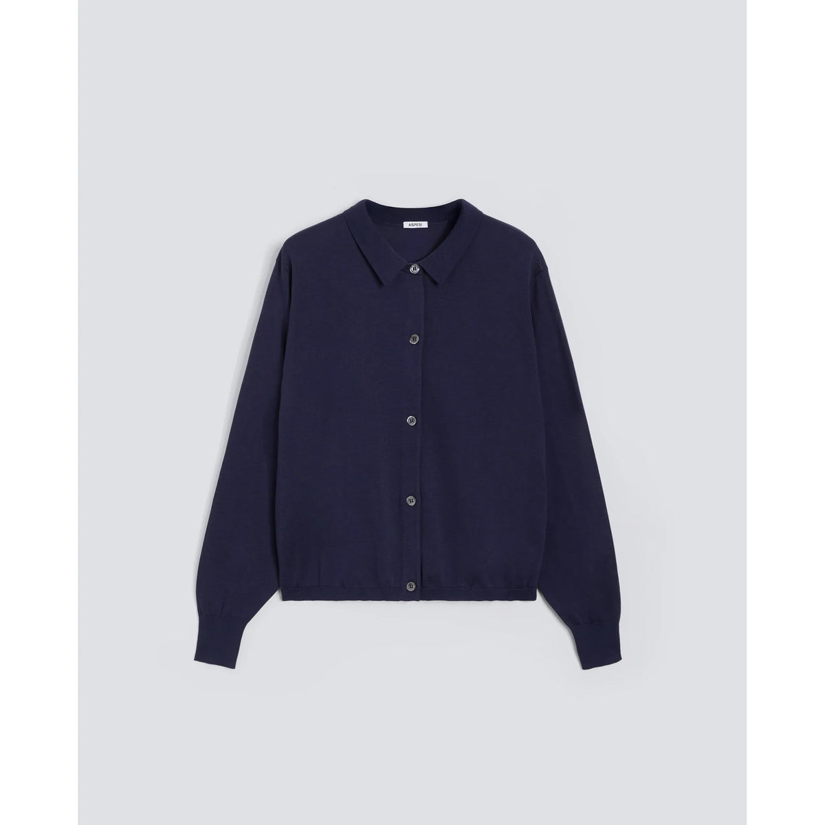 Women's navy cotton, silk, and linen cardigan by Aspesi, featuring a soft, lightweight knit with a relaxed fit.