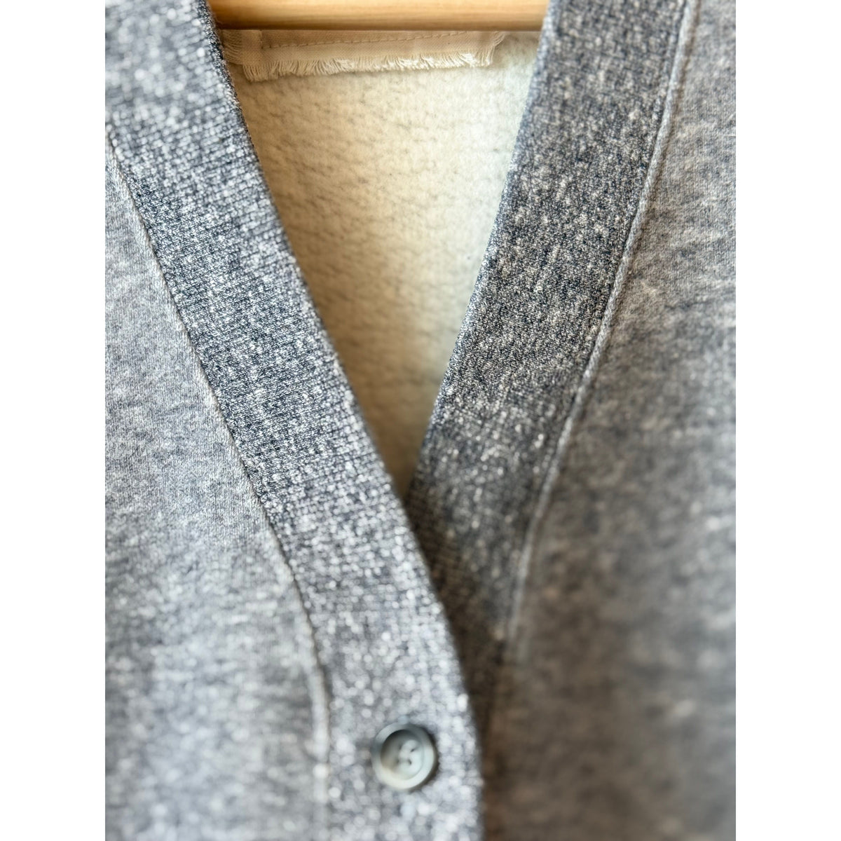 V::Room Cotton Tencel Brushed Fleece LS Cardigan - Heather Charcoal Dark Gray