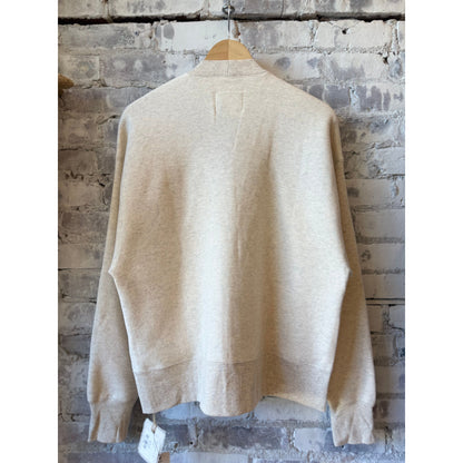 Women's V::Room Cotton Tencel brushed fleece long-sleeve cardigan in oatmeal, soft and cozy fabric with a relaxed fit.