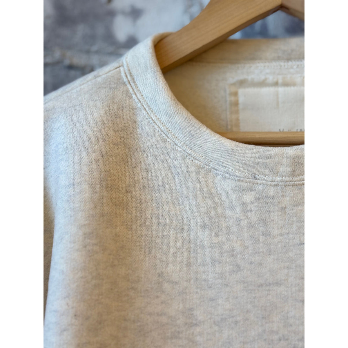 Women's V::Room oversized long sleeve crew neck top in oatmeal with cotton Tencel brushed fleece fabric, relaxed fit and cozy texture.