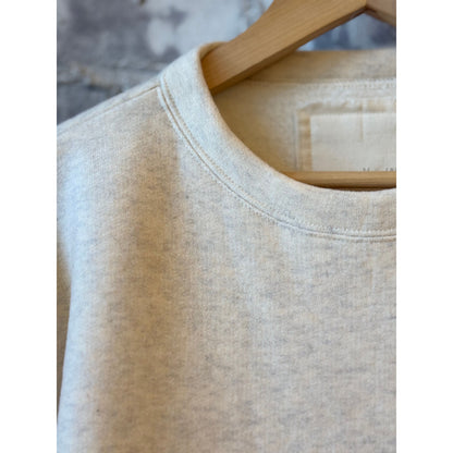 Women's V::Room oversized long sleeve crew neck top in oatmeal with cotton Tencel brushed fleece fabric, relaxed fit and cozy texture.