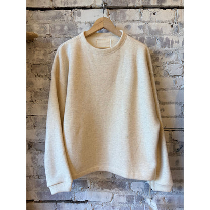 Women's V::Room oversized oatmeal cotton Tencel brushed fleece long-sleeve crew shirt, soft and cozy for casual wear