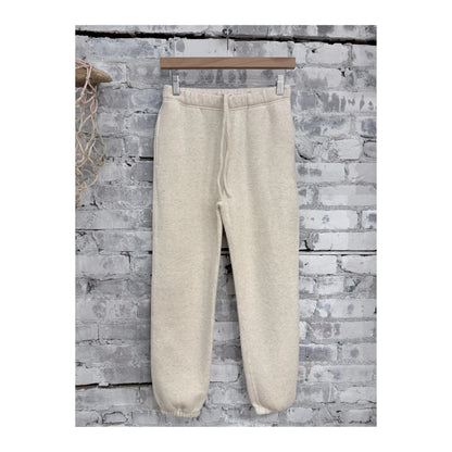 Men's V::Room Cotton Tencel brushed fleece sweatpants in oat color, showing a relaxed fit and soft fabric texture.