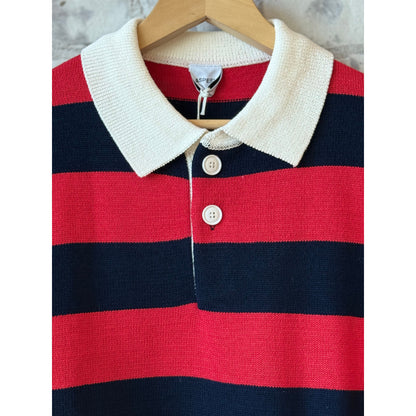 Men's Cotton-Yarn Longsleeve Polo Shirt by Aspesi in red and blue, featuring a classic collar and button placket.