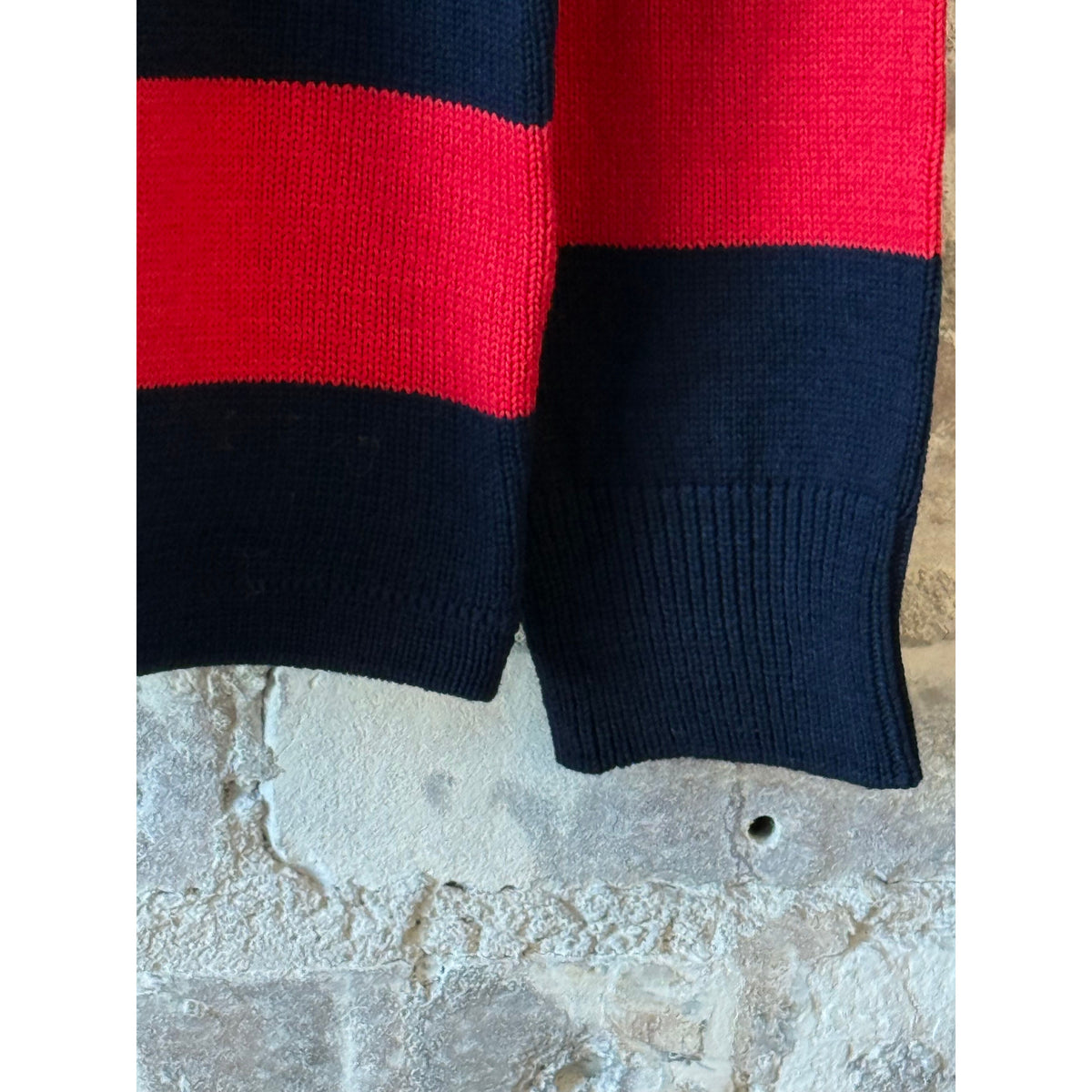 Men's Cotton Yarn Longsleeve Polo Shirt in red and blue by Aspesi, featuring a classic collar and button placket.