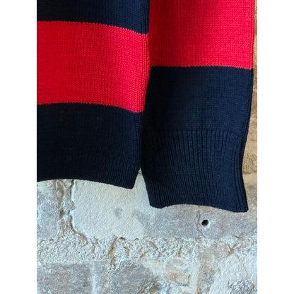 Men's Cotton Yarn Longsleeve Polo Shirt in red and blue by Aspesi, featuring a classic collar and button placket.