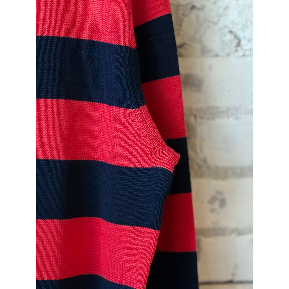 Men's cotton yarn long-sleeve polo shirt in red and blue by Aspesi, featuring a classic collar and button placket.