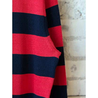 Men's cotton yarn long-sleeve polo shirt in red and blue by Aspesi, featuring a classic collar and button placket.
