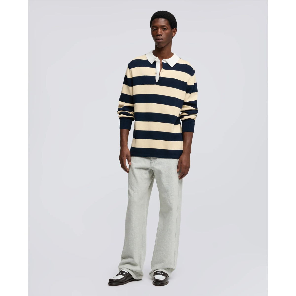 Men's cotton yarn long-sleeve polo shirt in red and blue, stylish and comfortable, by Aspesi.