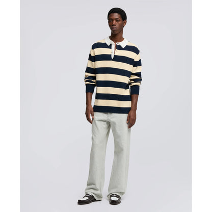 Men's cotton yarn long-sleeve polo shirt in red and blue, stylish and comfortable, by Aspesi.