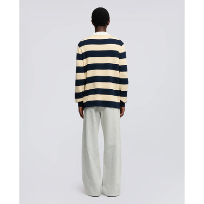 Men's cotton yarn longsleeve polo shirt in red and blue by Aspesi, featuring a classic collar and button-front design.