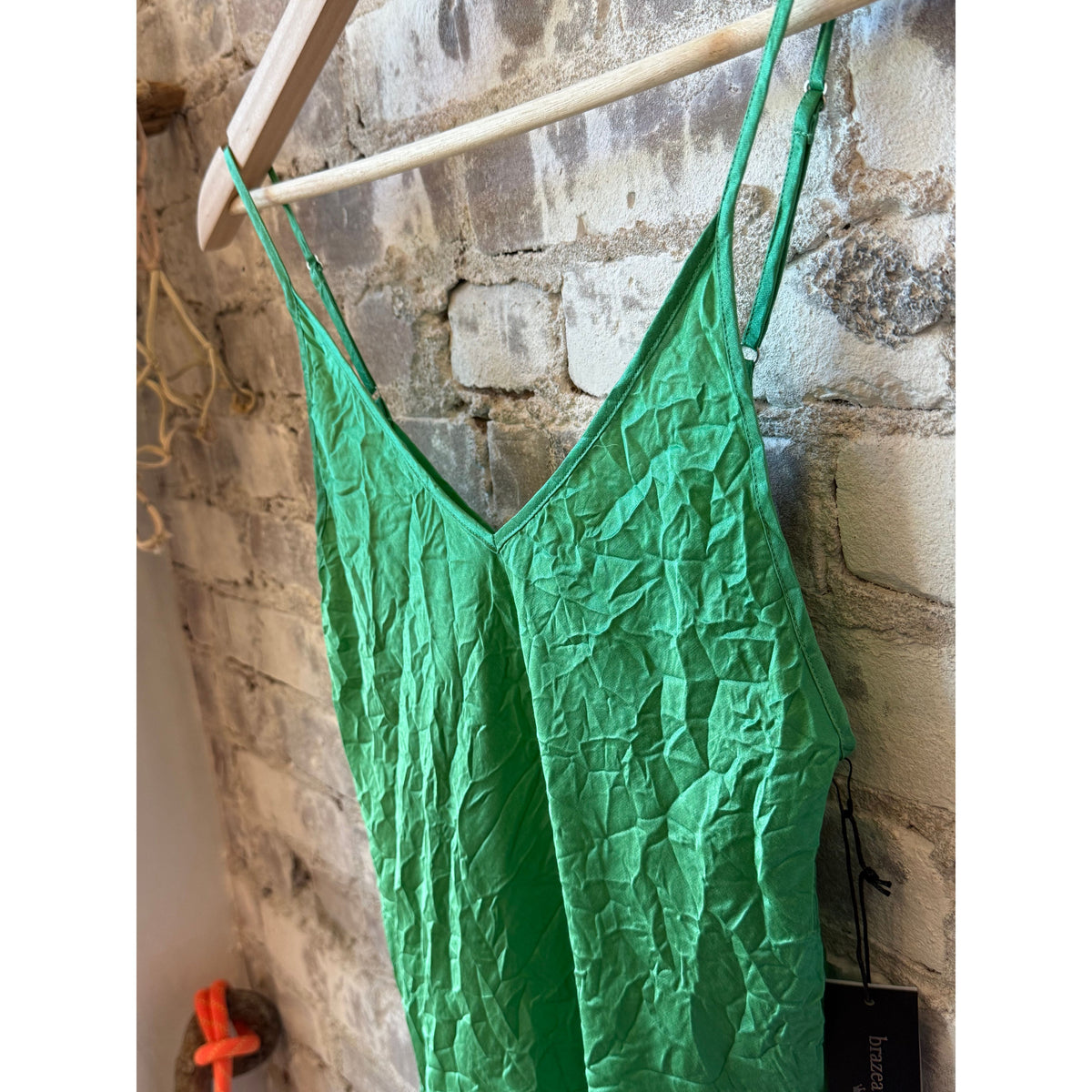 Women's Crinkle Cami Top by Brazeau Tricot in Mojito color, featuring a textured fabric and sleeveless design.