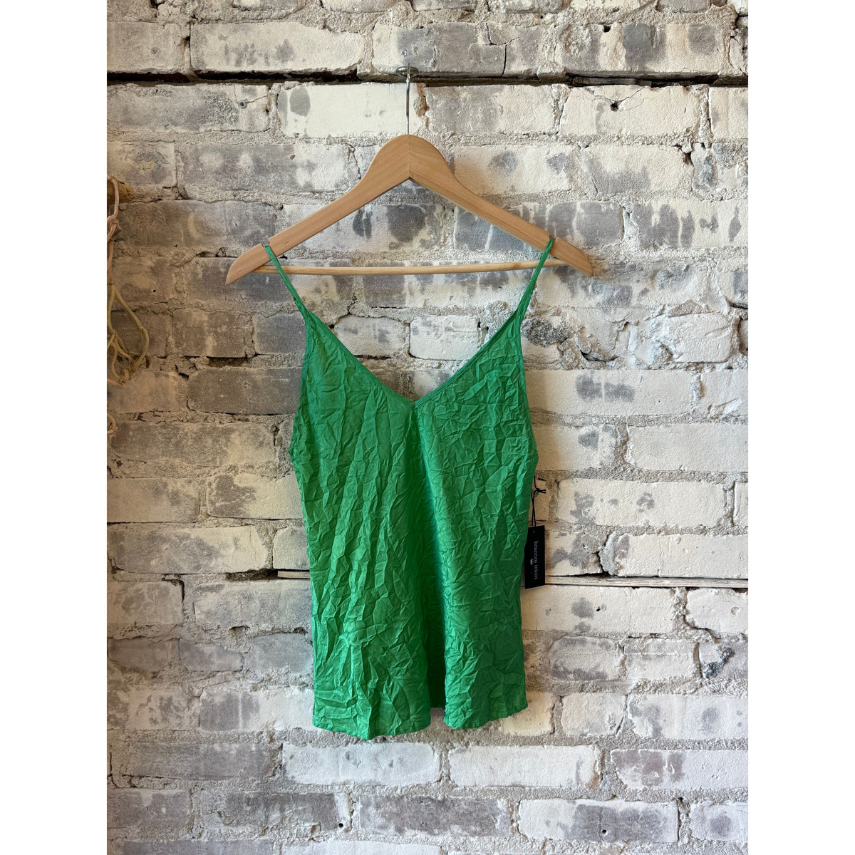 Women's Crinkle Cami Top by Brazeau Tricot in Mojito color, featuring a textured, lightweight fabric and slim straps.