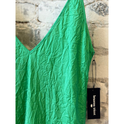 Women's crinkle slip dress by Brazeau Tricot in Mojito color, featuring a lightweight, textured fabric and relaxed fit.