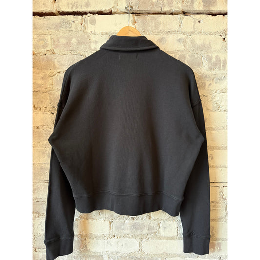 Merz b. Schwanen Cropped Retro Fleece Women's Half-Zip Sweatshirt - Charcoal Dark Slate Gray