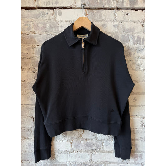 Merz b. Schwanen Cropped Retro Fleece Women's Half-Zip Sweatshirt - Charcoal Dark Slate Gray