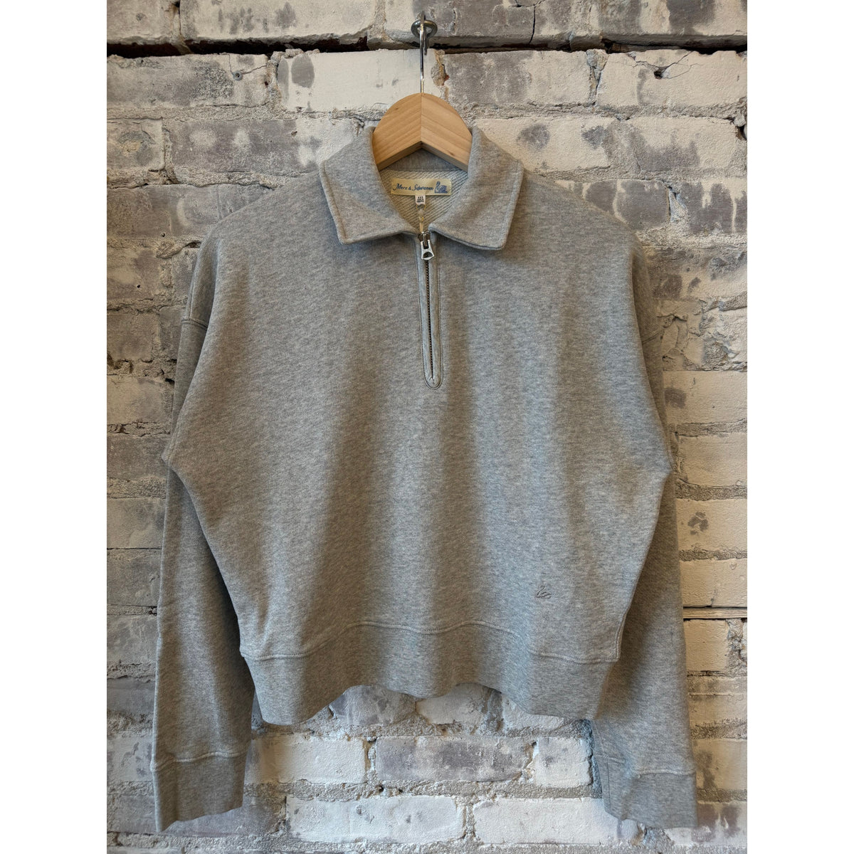 Gray Melange Cropped Retro Fleece Women's Half-Zip Sweatshirt by Merz b. Schwanen showing front view and half-zip closure.