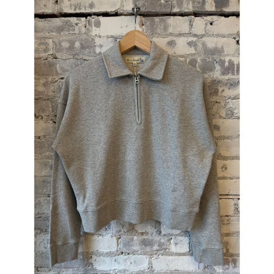 Merz b. Schwanen Cropped Retro Fleece Women's Half-Zip Sweatshirt - Grey Melange Light Slate Gray