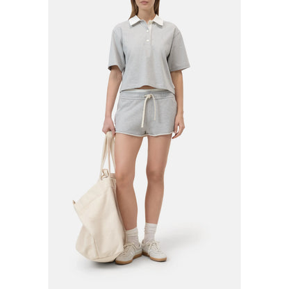 Light grey melange cropped rugby shirt for women by Closed Women's, featuring a classic collar and sporty design.