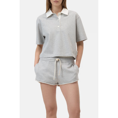 Women's light grey melange cropped rugby shirt by Closed, featuring a casual fit and classic rugby style.