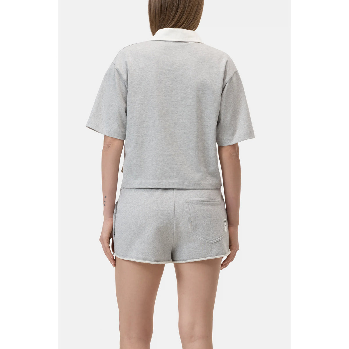 Women's light grey melange cropped rugby shirt by Closed, featuring a classic collar and sporty fit.