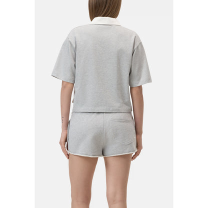 Women's light grey melange cropped rugby shirt by Closed, featuring a classic collar and sporty fit.