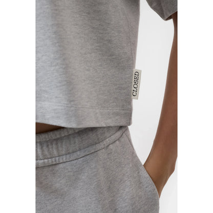 Women's light grey melange cropped rugby shirt by Closed Women's, featuring a classic collar and button placket.