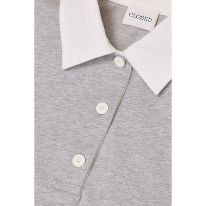 Women's cropped rugby shirt in light grey melange by Closed, showing a relaxed fit and classic rugby collar.