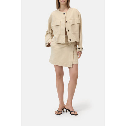 Women's Camel Beige Cropped Utility Jacket by Closed, featuring a stylish cropped design and multiple functional pockets.