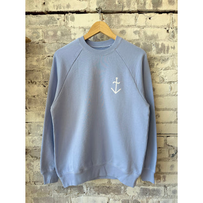 Men's La Paz Cunha Logo Crewneck in Wind Blue and Pale Blue with a front logo design and soft knit fabric.