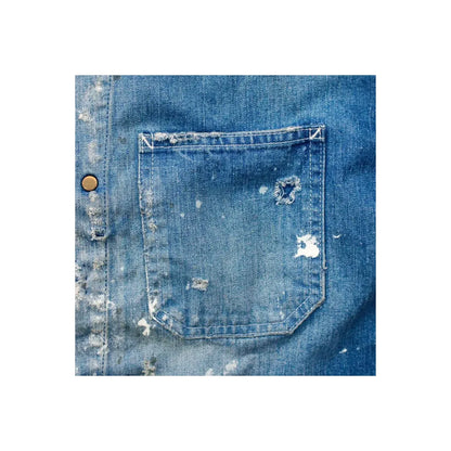 Men's customized indigo denim coverall jacket by H-Unit, featuring a classic fit and rugged design.