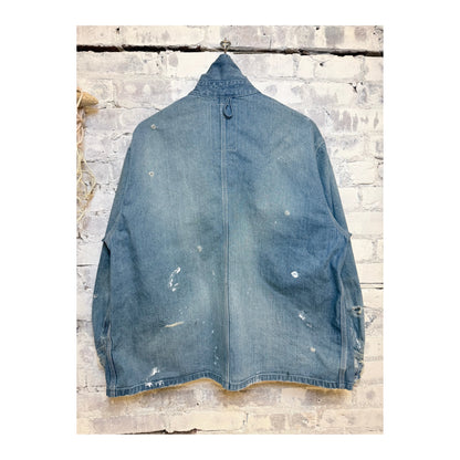 Men's customized indigo denim coverall jacket by H-Unit, featuring a classic fit with visible stitching and front pockets.