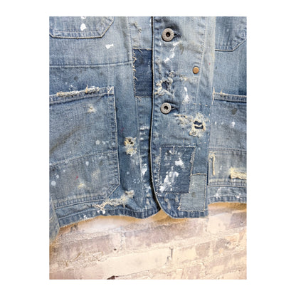 Men's customized indigo denim coverall jacket by H-Unit, featuring tailored fit and classic workwear style.