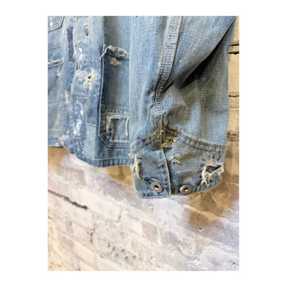 Men's customized indigo denim coverall jacket by H-Unit, featuring a tailored fit and classic denim design.