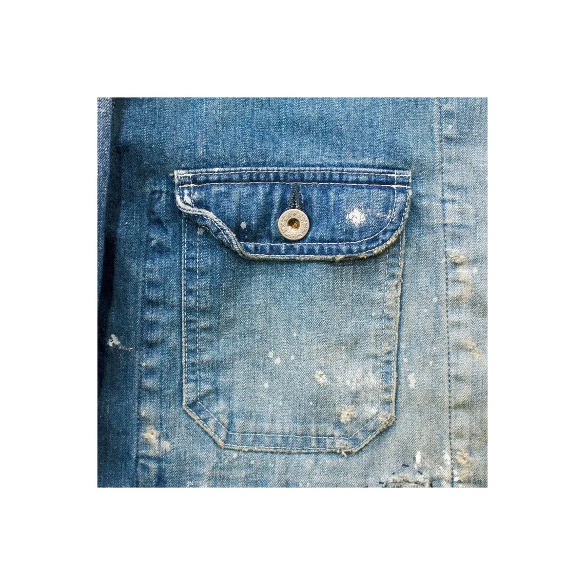 Men's customized indigo denim coverall jacket by H-Unit with reinforced stitching and front pockets, casual workwear style.