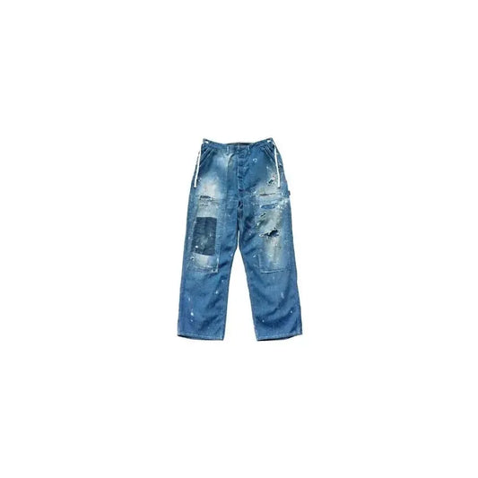 Men's customized side open Panther pants in denim by H-Unit, featuring unique design details and a relaxed fit.