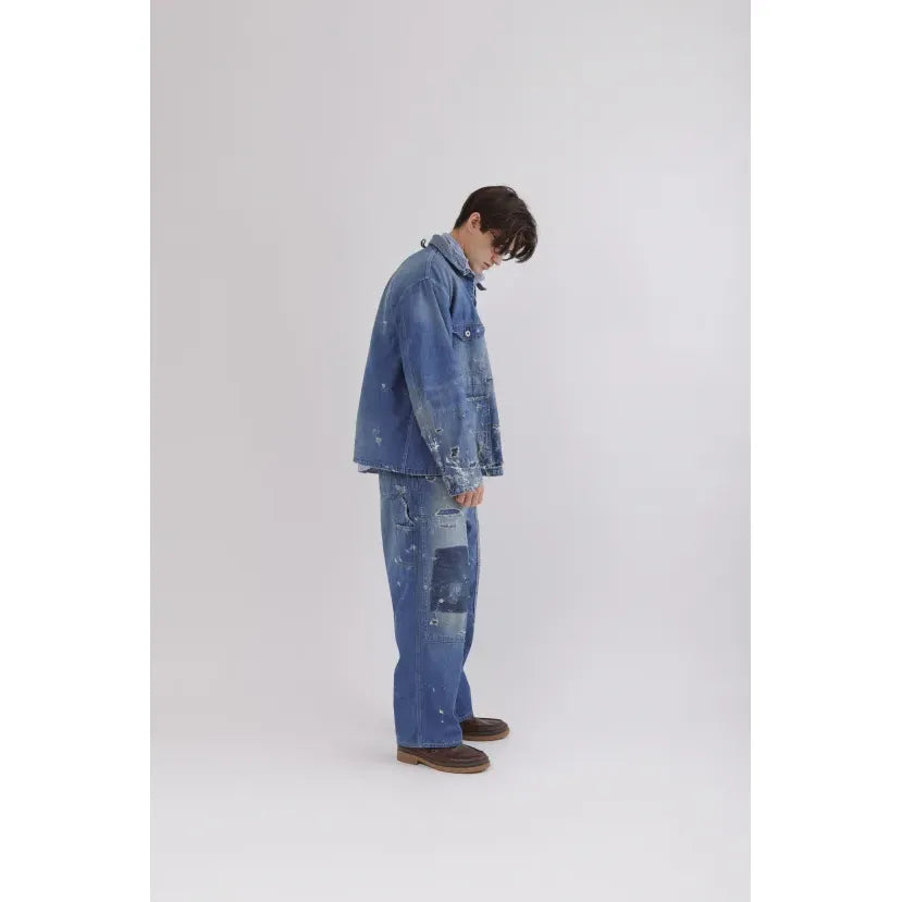 Men's customized side open panther denim pants by H-Unit, featuring unique side open design and detailed stitching.