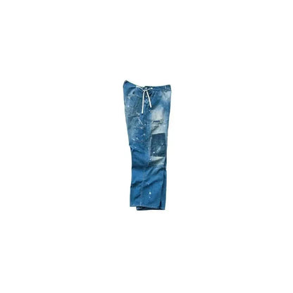 Men's customized side open panther denim pants by H-Unit featuring unique side openings and bold design details.