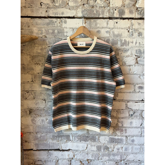 NN07 Danny Peached Crewneck Tee - Multi Stripe Dark Gray