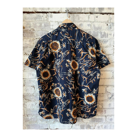 Men's Dean Double Pocket SS Shirt by Freenote Cloth in Aloha Navy, featuring a casual short-sleeve design with double chest pockets.