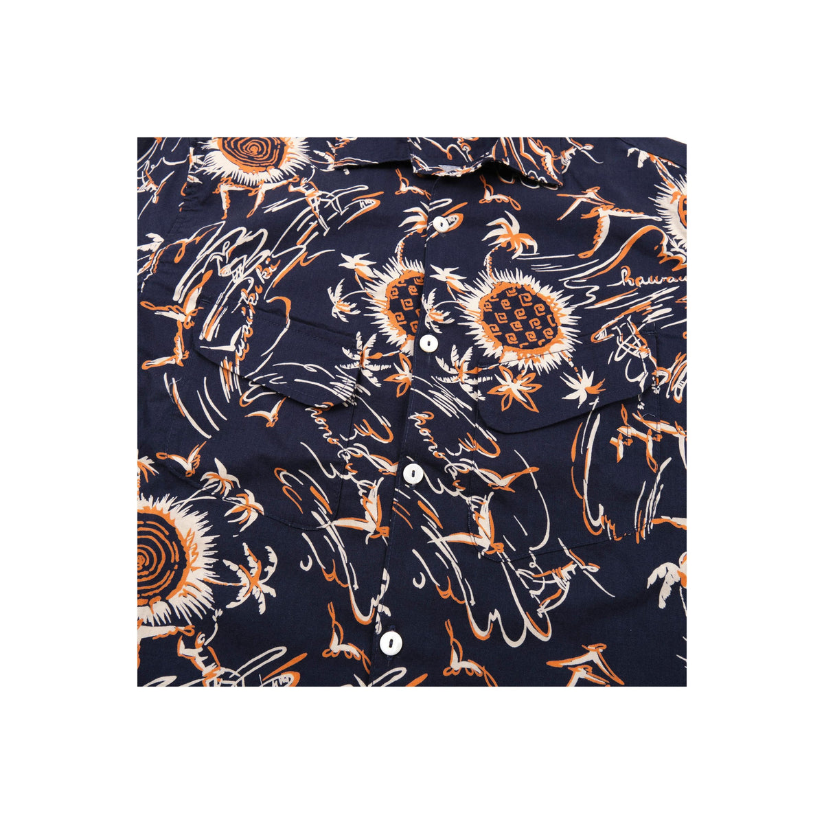 Men's Freenote Cloth Dean Double Pocket SS Shirt in Aloha Navy, featuring a casual short-sleeve design with two chest pockets.