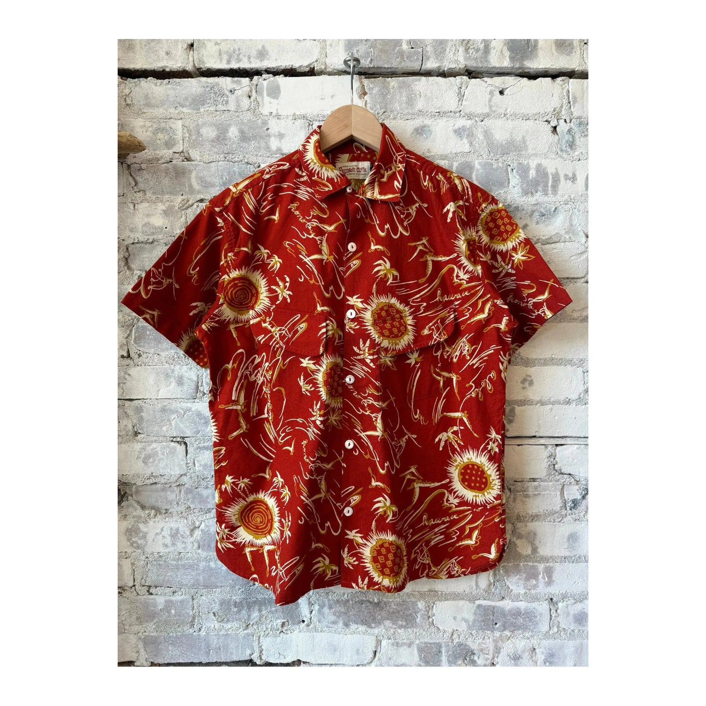 Men's Freenote Cloth Dean Double Pocket SS Shirt in Aloha Red, featuring short sleeves and button front design.
