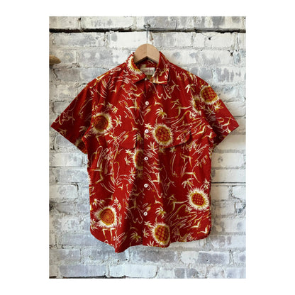 Men's Freenote Cloth Dean Double Pocket SS Shirt in Aloha Red, featuring short sleeves and button front design.
