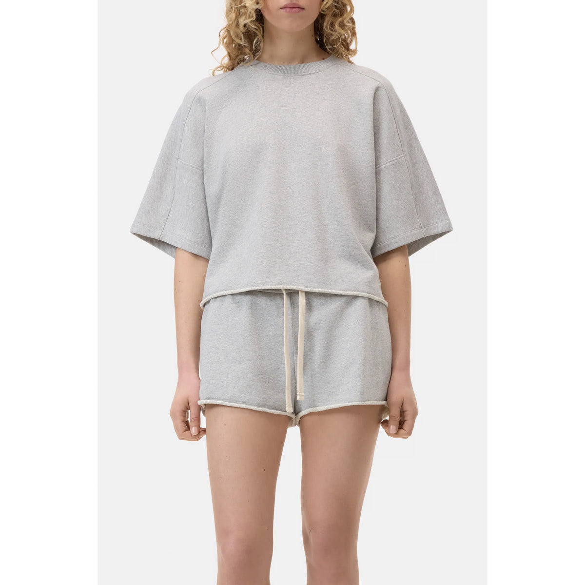 Women's Light Grey Melange Deep Yoke T-Shirt by Closed, featuring a relaxed fit and soft cotton fabric.