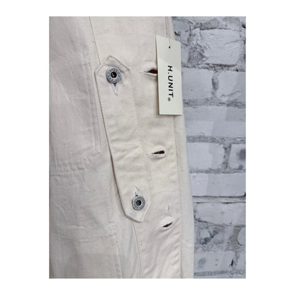 Men's denim one-wash coveralls by H-Unit, featuring a classic fit and functional pockets, displayed on a hanger.