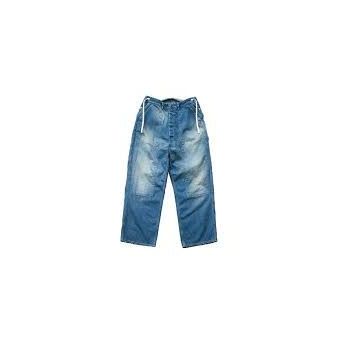Men's denim painter pants by H-Unit with side open design in used wash, featuring multiple tool pockets and a relaxed fit.