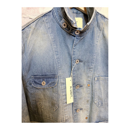 Men's used-wash denim coveralls in indigo by H-Unit, featuring a rugged, casual fit and multiple front pockets.