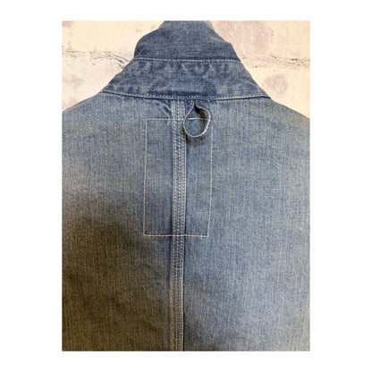 Men's used-wash denim coveralls in indigo by H-Unit, featuring a rugged workwear style with multiple pockets and a classic fit.